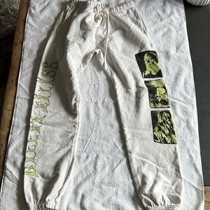 White Graphic Sweatpants with Elastic Waistband